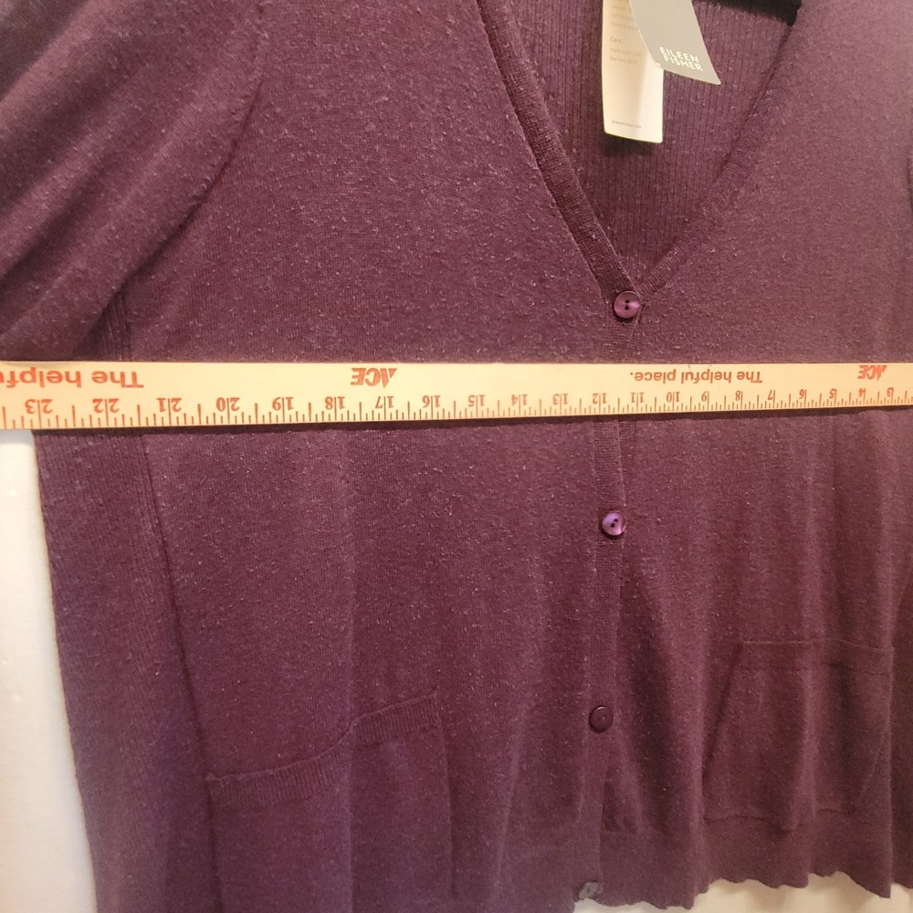NWT Eileen Fisher LG Purple Plum Speckle Knit V Neck Cardigan Sweater Wool Silk - Picture 15 of 16